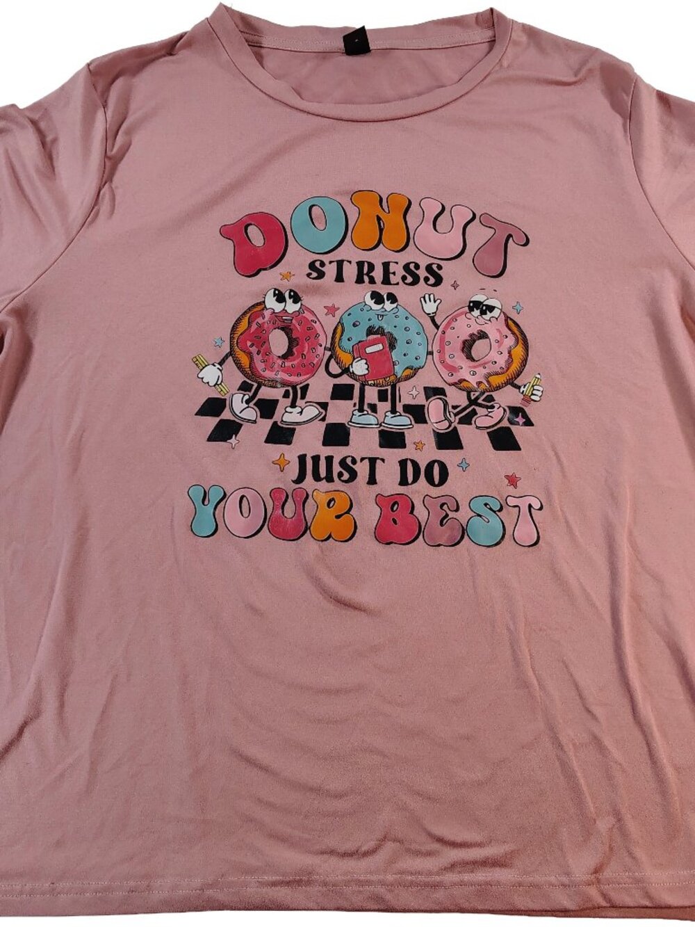 Women's Light Pink XXL Shein Curve Donut Stress Just Do Your Best T-Shirt